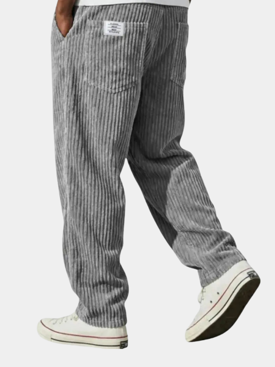 Men's Corduroy Pants with Elastic Drawstring Waist and Relaxed Fit in Cotton Blend