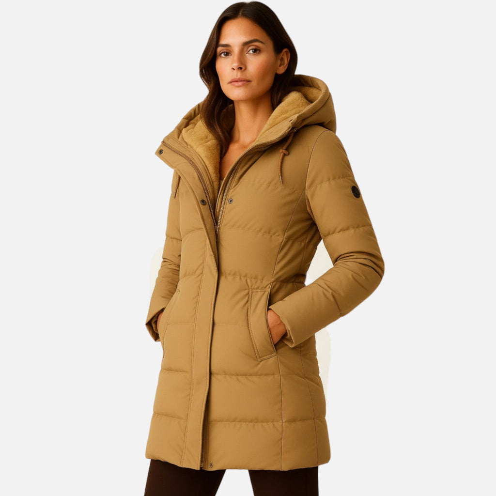 Women's Quilted Puffer Jacket in Satin Finish Polyester with Zip Closure and Pockets