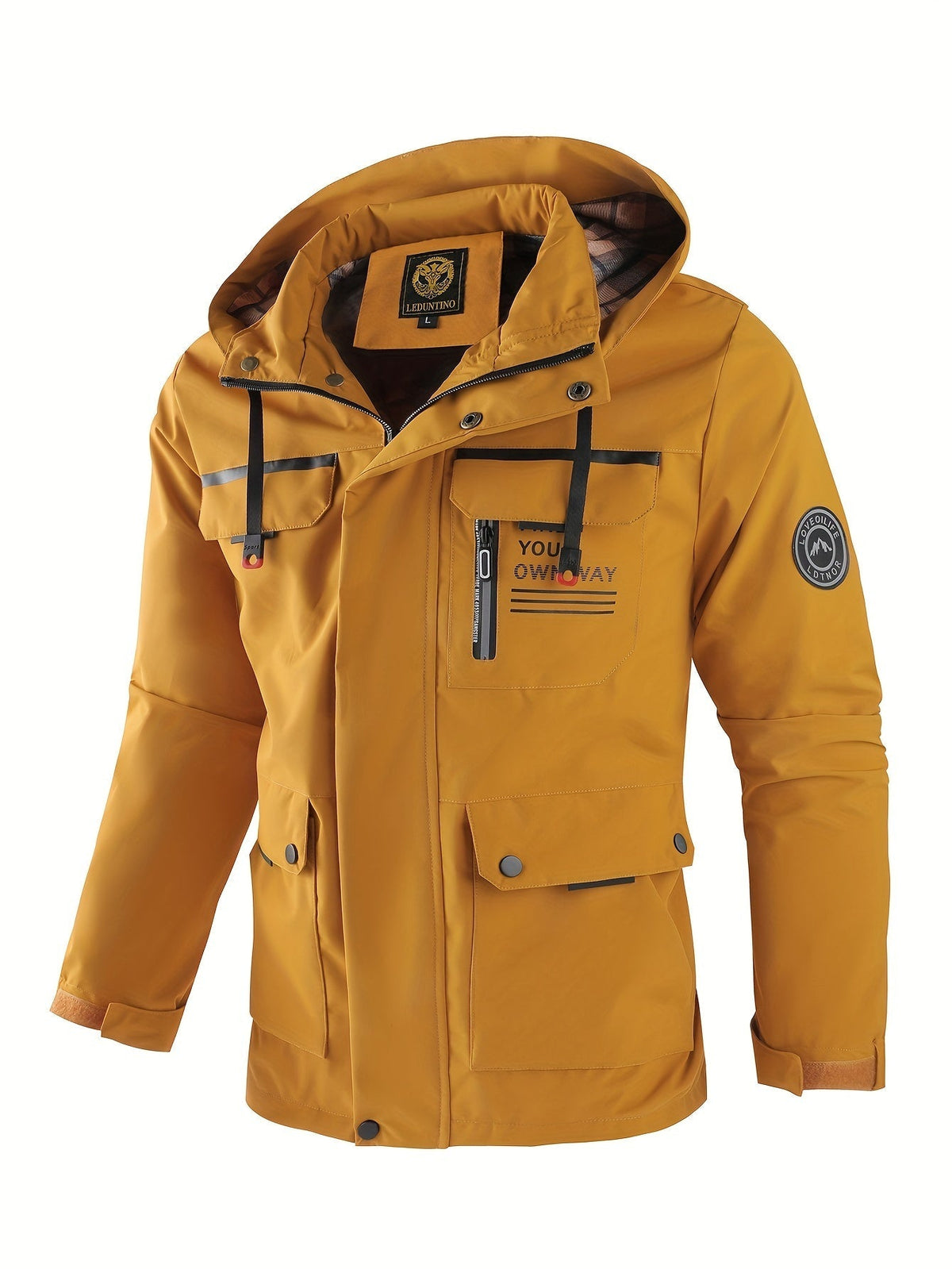 Men's Waterproof Windbreaker Jacket with Adjustable Hood and Breathable Lining