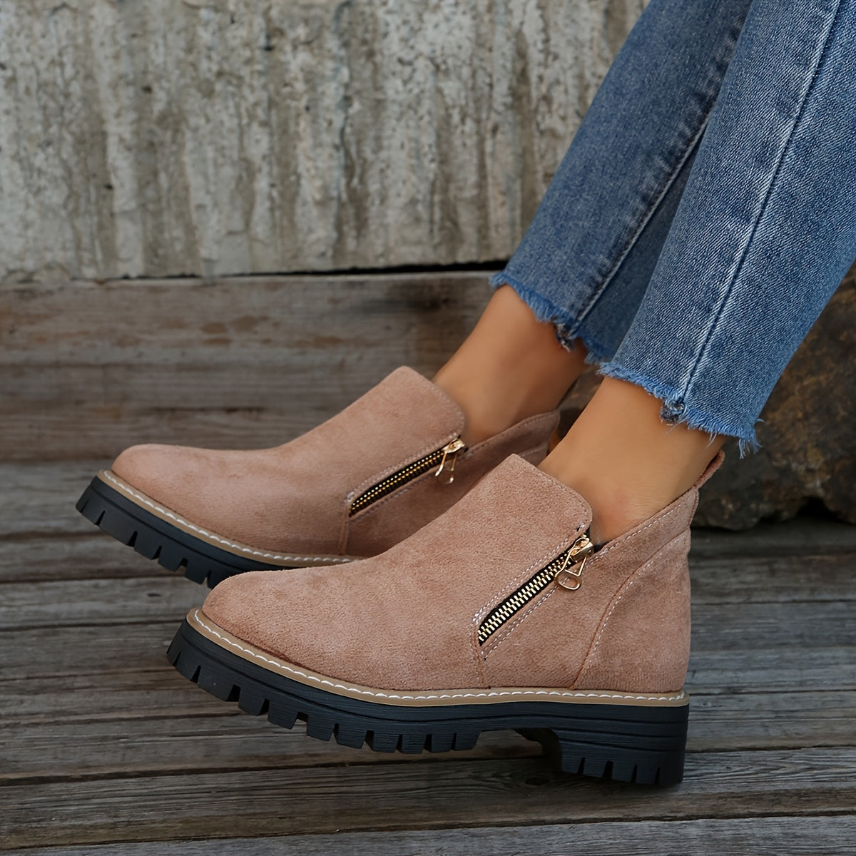 Women's Ankle Boots with Non Slip Outsole Cushioned Insole and Easy Side Zipper