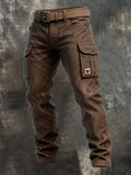 Men's Canvas Cargo Work Pants with Button Flap Pockets and Straight Tapered Fit