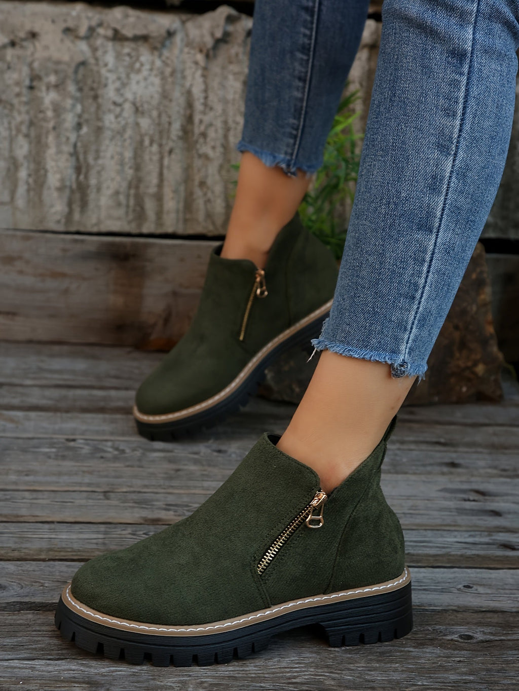 Women's Ankle Boots with Non Slip Outsole Cushioned Insole and Easy Side Zipper
