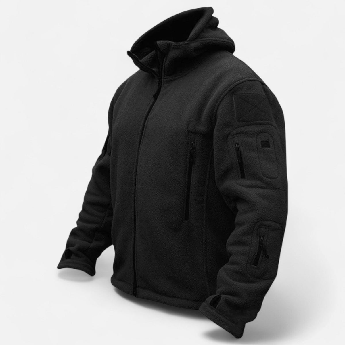 Men's Tactical Softshell Jacket with Fleece Lining Adjustable Hood and Zip Pockets