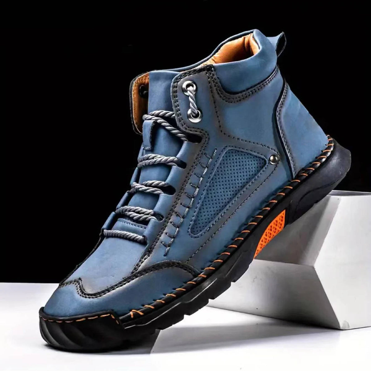 Men's Waterproof Leather Hiking Boots with Wide Toe Box Lace Up and Deep Tread Sole