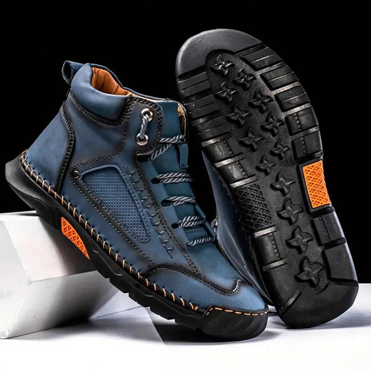 Men's Waterproof Leather Hiking Boots with Wide Toe Box Lace Up and Deep Tread Sole