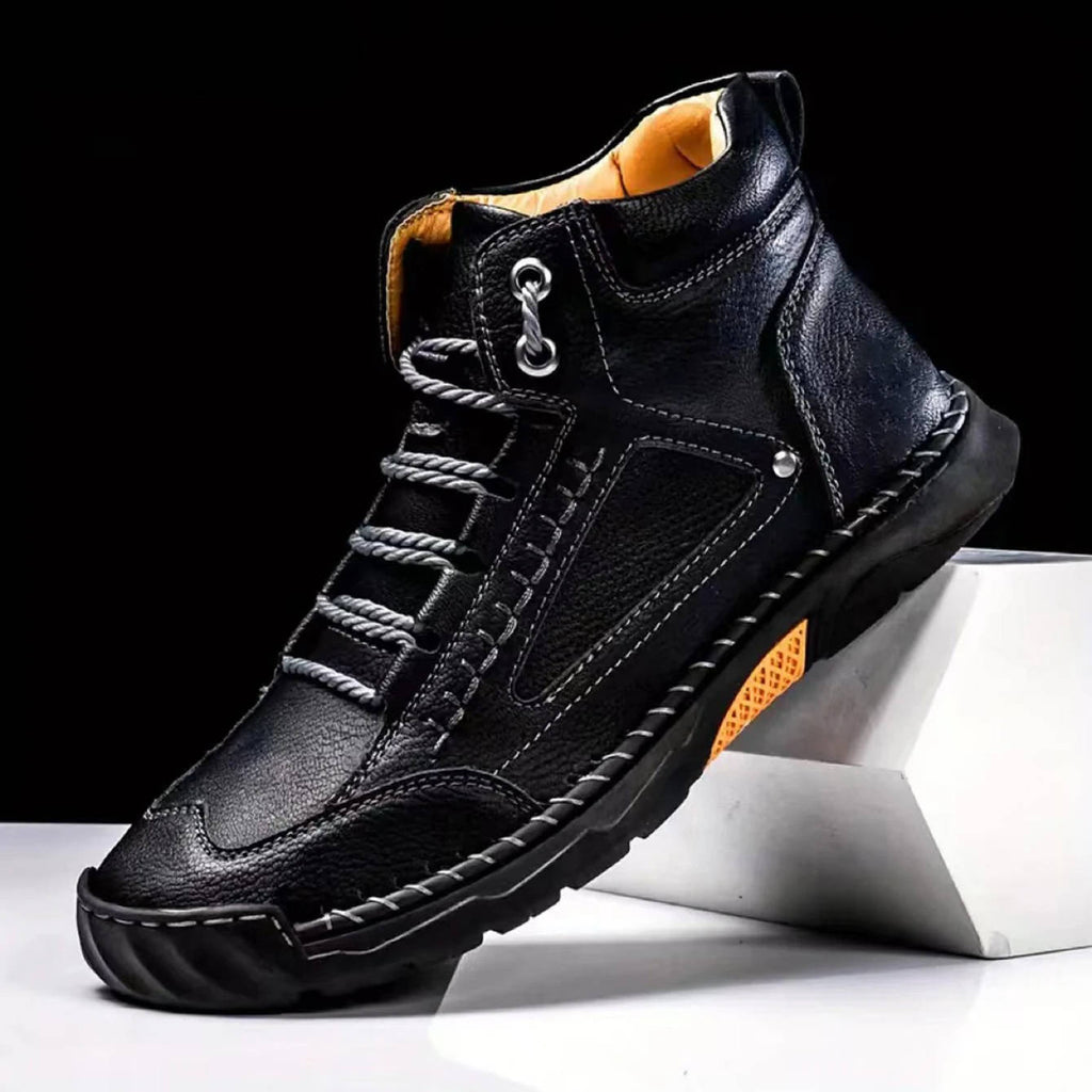 Men's Waterproof Leather Hiking Boots with Wide Toe Box Lace Up and Deep Tread Sole
