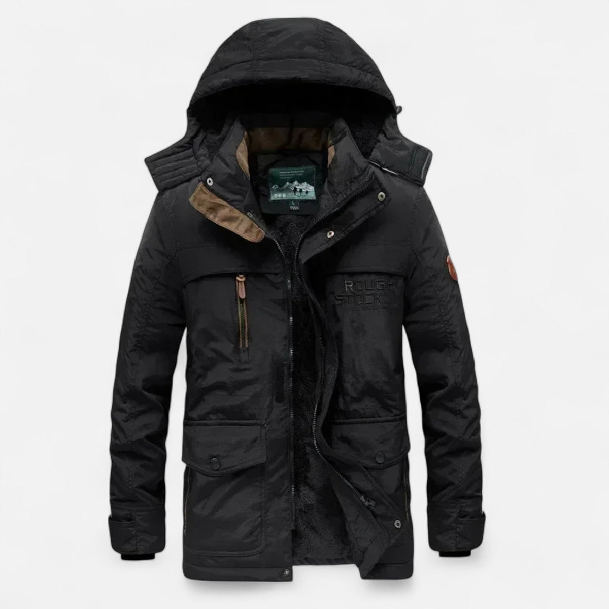 Men's Long Hooded Parka with Fleece Lining Water Repellent Windproof Polyester Shell