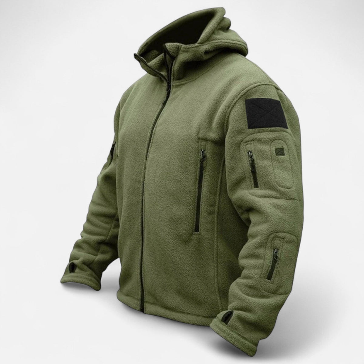 Men's Tactical Softshell Jacket with Fleece Lining Adjustable Hood and Zip Pockets