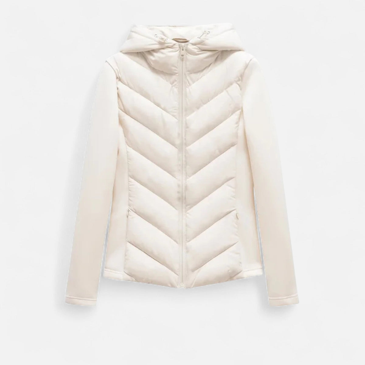 Women's Long Hooded Patchwork Puffer Coat in Polyester with Synthetic Fill
