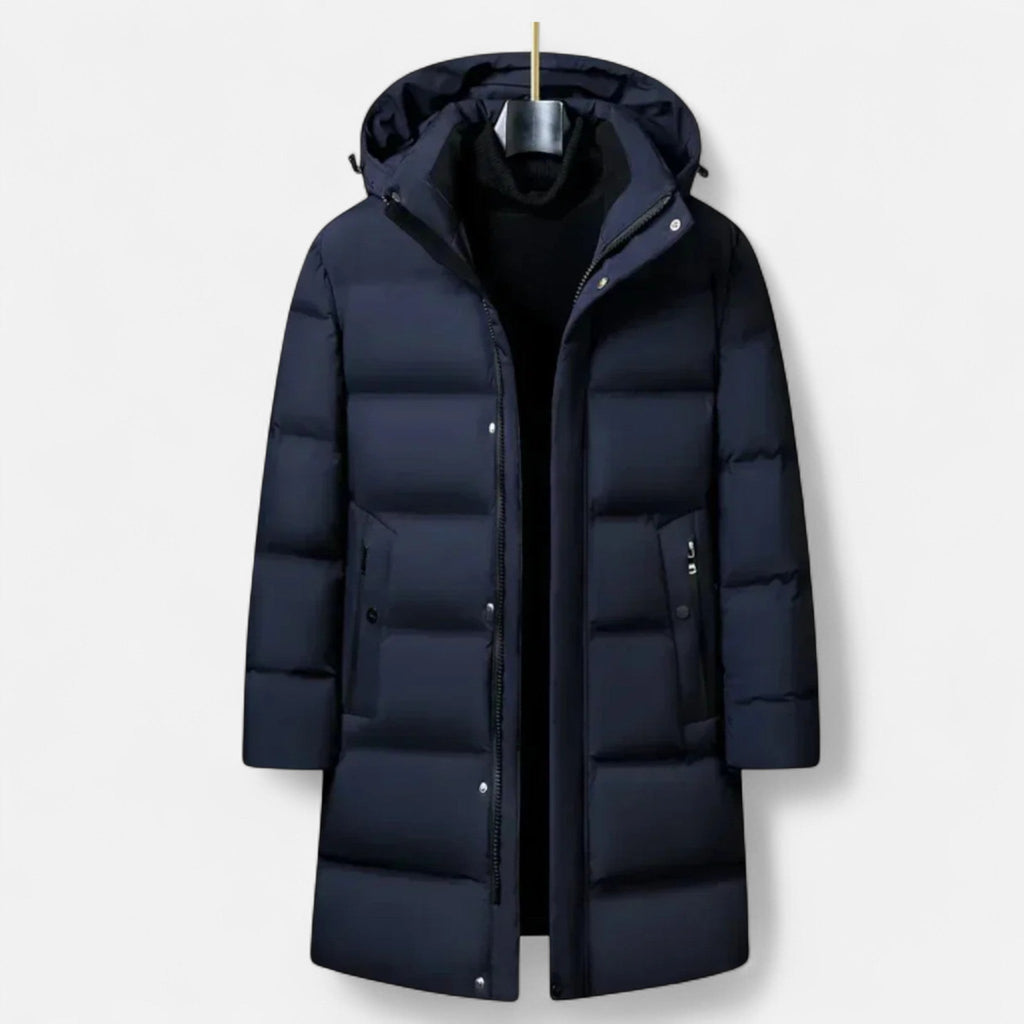 Men's Water Repellent Insulated Parka with Quilted Hood Concealed Zip and Pockets