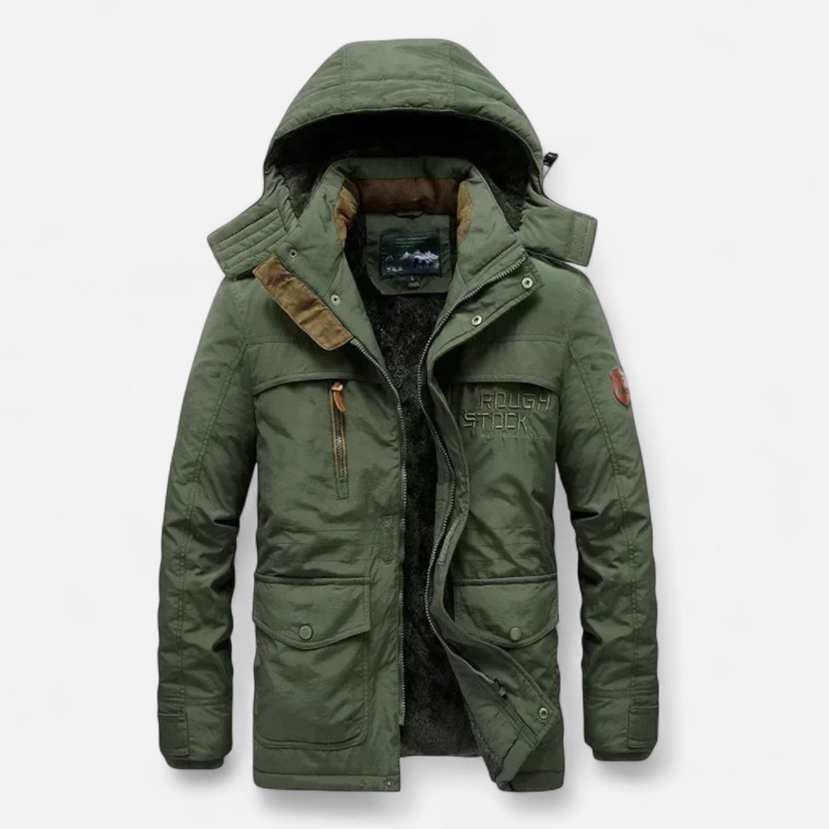 Men's Long Hooded Parka with Fleece Lining Water Repellent Windproof Polyester Shell