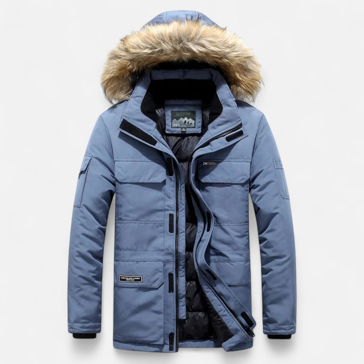 Men's Hooded Parka with Fleece Lining Synthetic Down Fill and Waterproof Shell