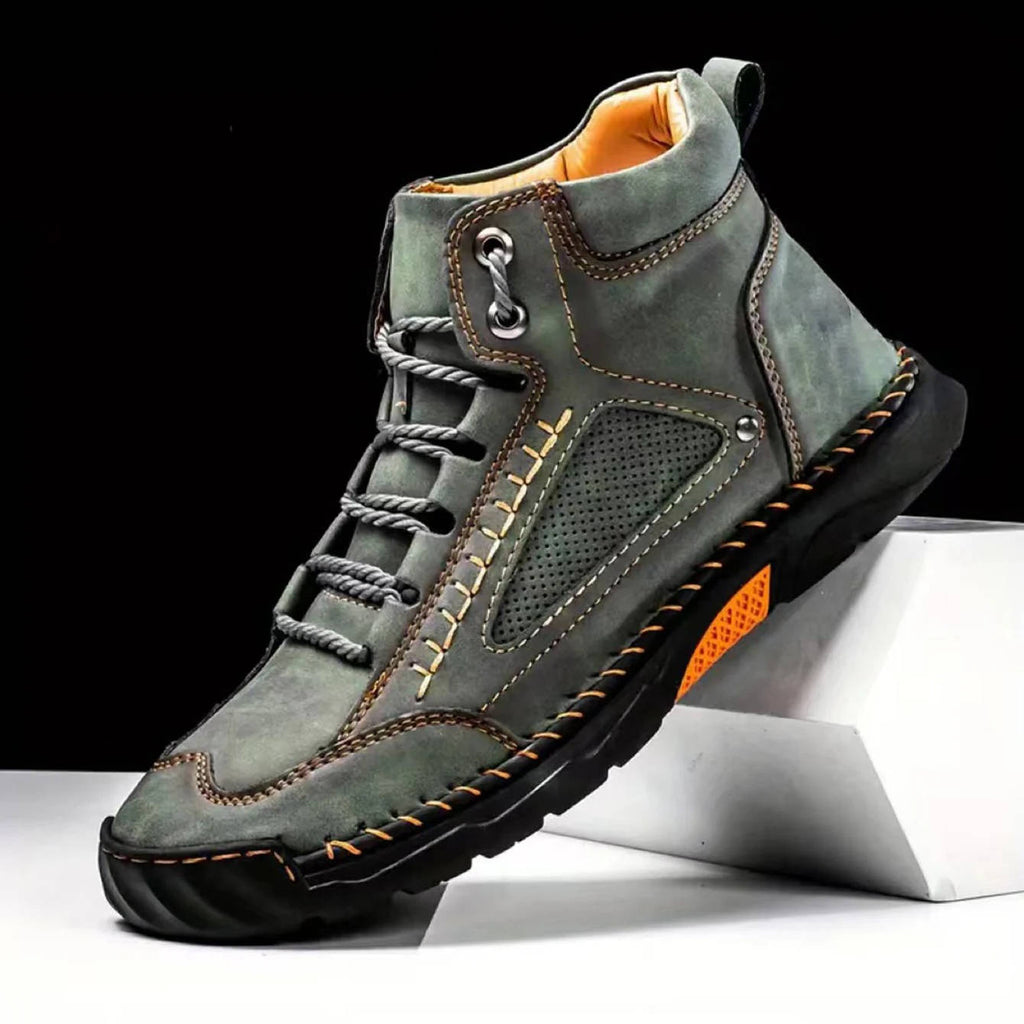 Men's Waterproof Leather Hiking Boots with Wide Toe Box Lace Up and Deep Tread Sole