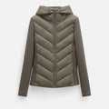 Women's Long Hooded Patchwork Puffer Coat in Polyester with Synthetic Fill