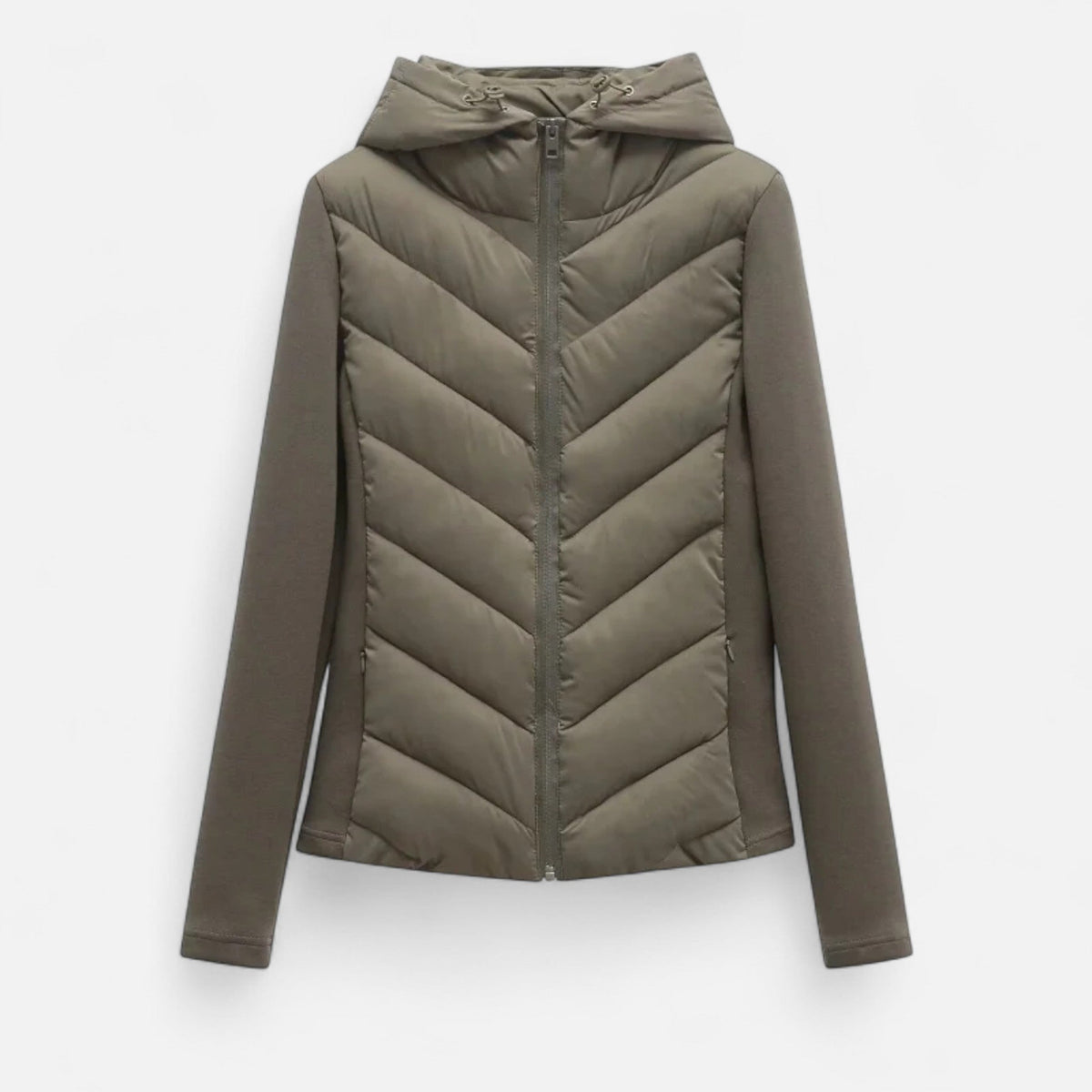 Women's Long Hooded Patchwork Puffer Coat in Polyester with Synthetic Fill