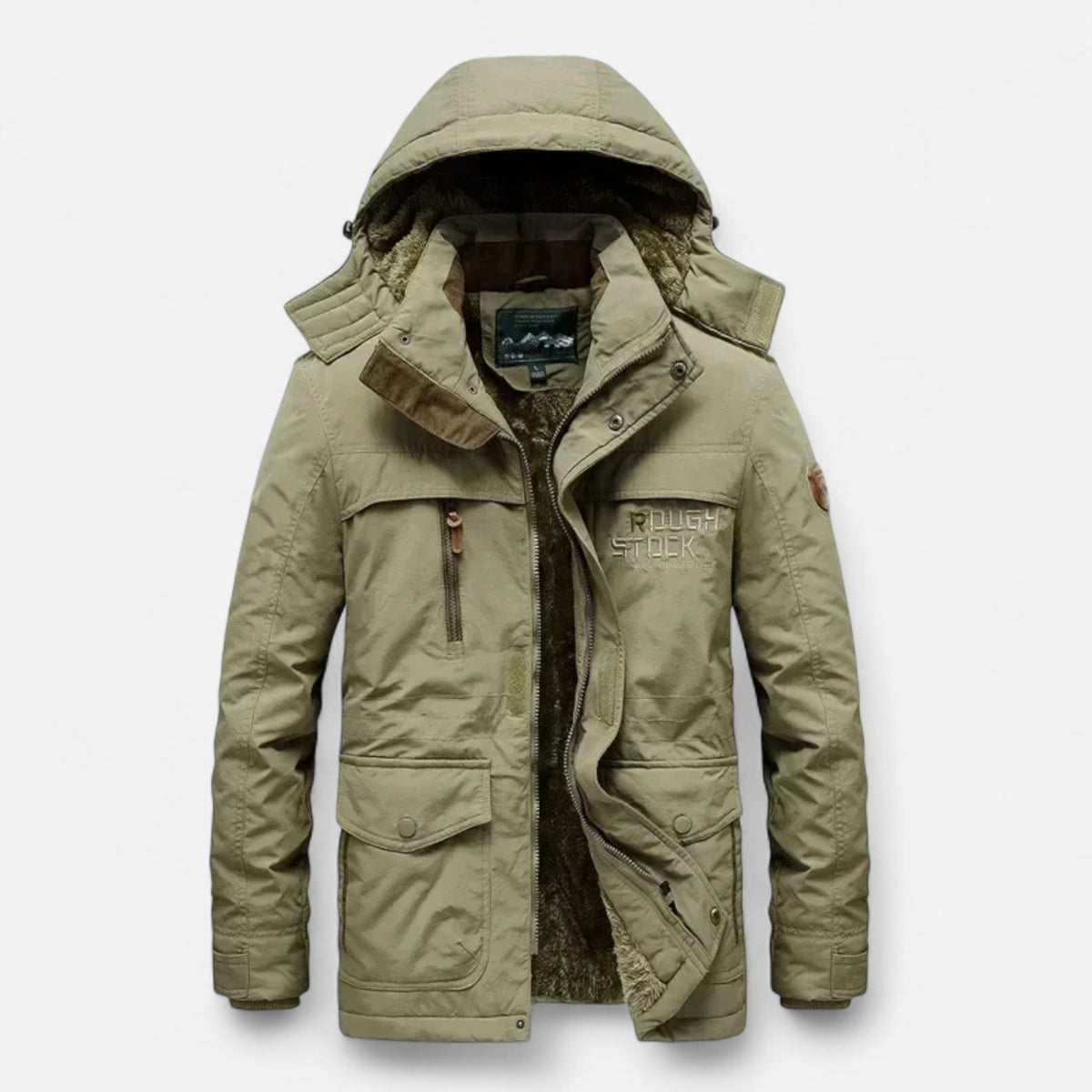 Men's Long Hooded Parka with Fleece Lining Water Repellent Windproof Polyester Shell