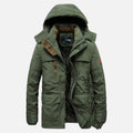 Men's Long Hooded Parka with Fleece Lining Water Repellent Windproof Polyester Shell