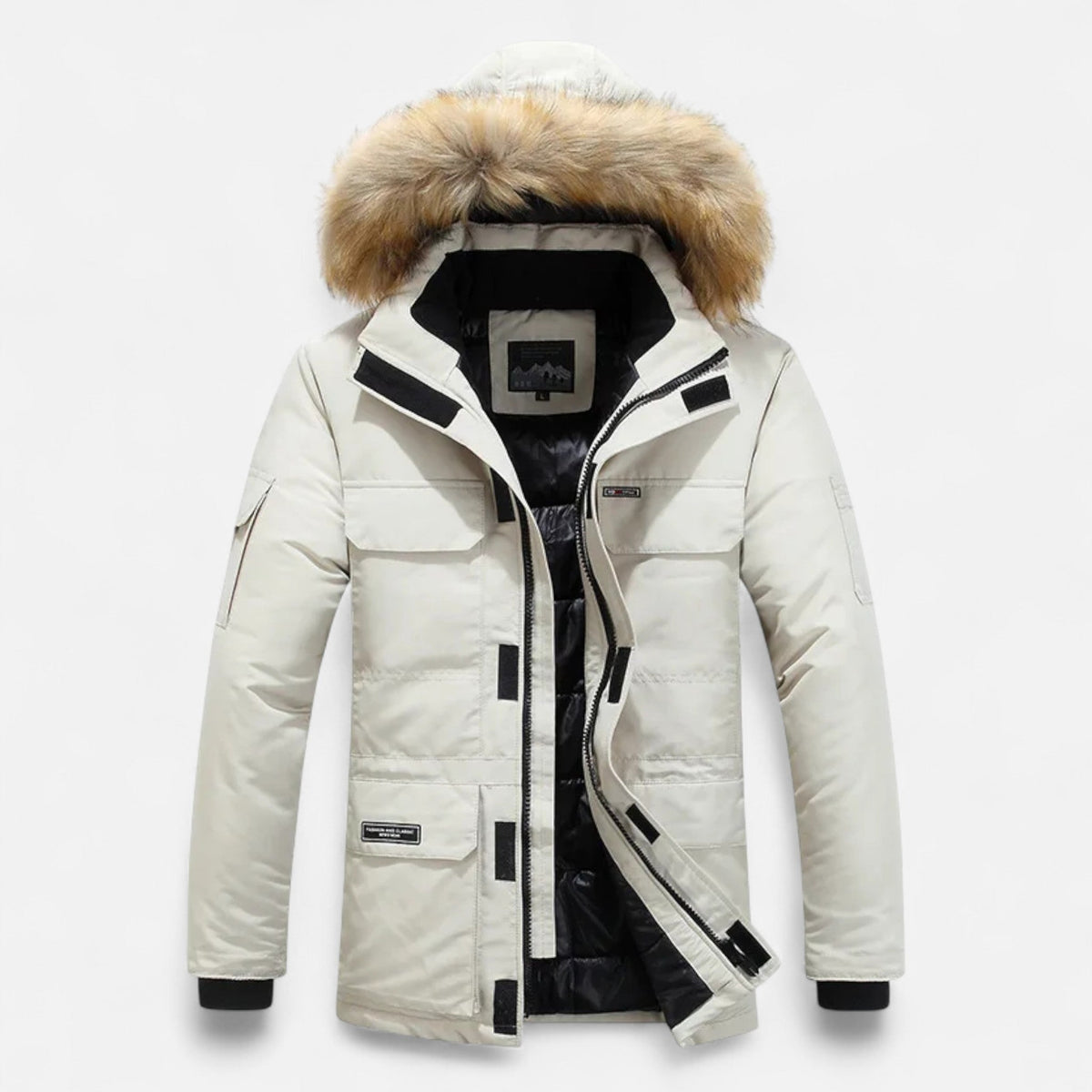 Men's Hooded Parka with Fleece Lining Synthetic Down Fill and Waterproof Shell
