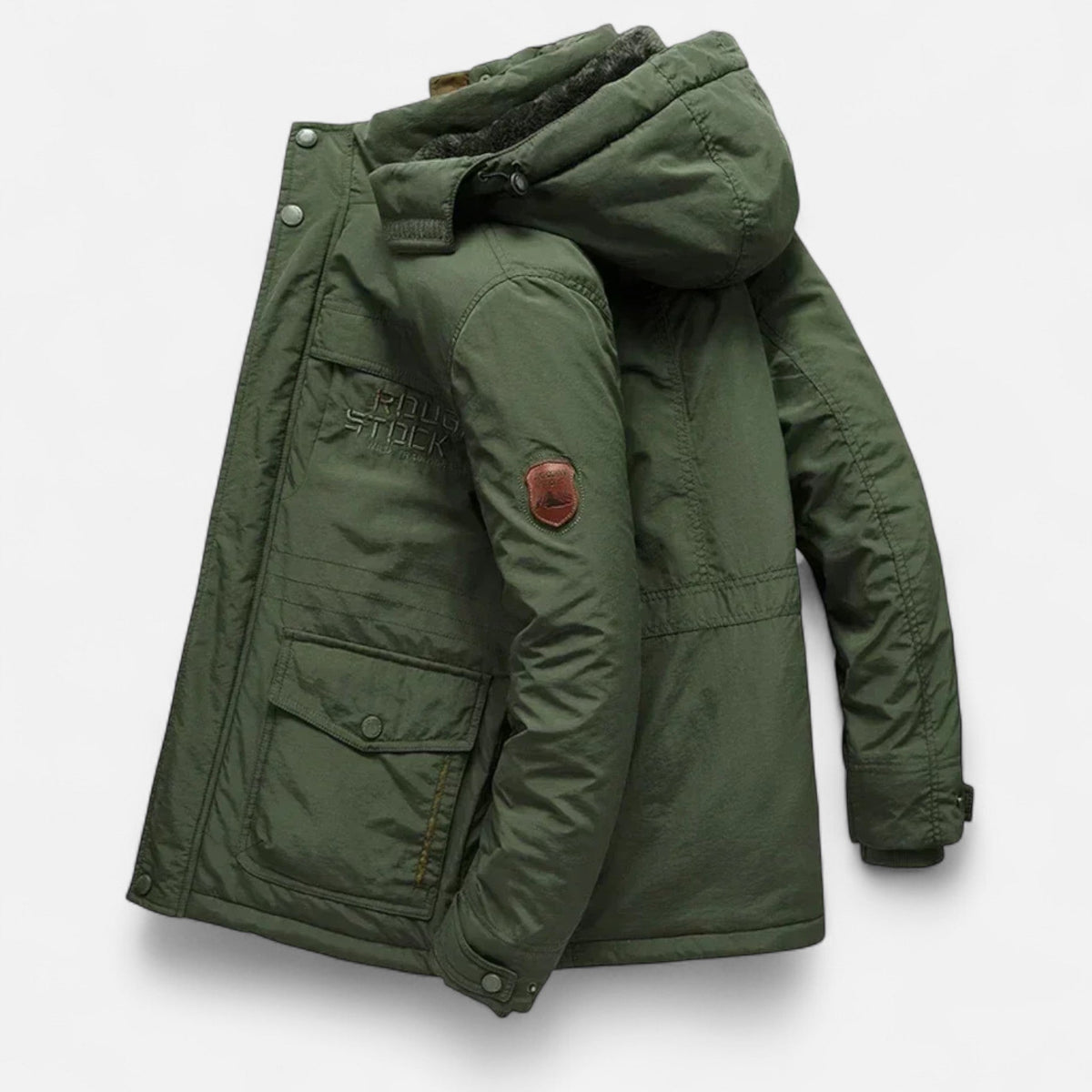 Men's Long Hooded Parka with Fleece Lining Water Repellent Windproof Polyester Shell