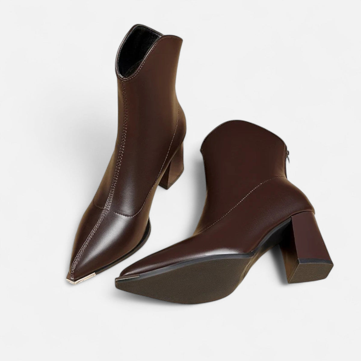 Women's Vegan Leather Chelsea Ankle Boots with Pointed Toe High Heel and Zip Closure