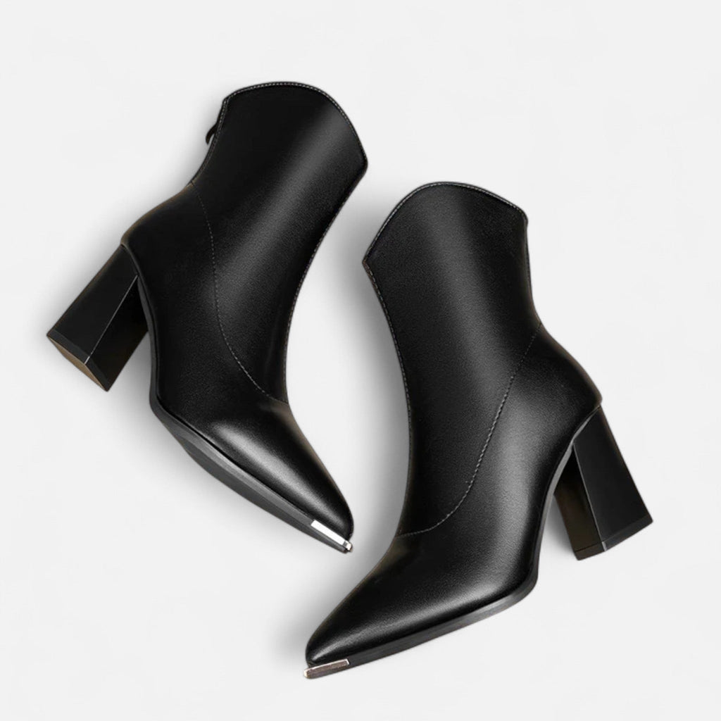 Women's Vegan Leather Chelsea Ankle Boots with Pointed Toe High Heel and Zip Closure