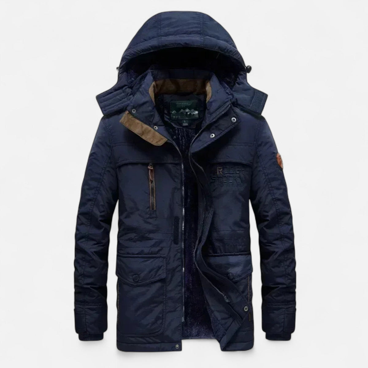 Men's Long Hooded Parka with Fleece Lining Water Repellent Windproof Polyester Shell