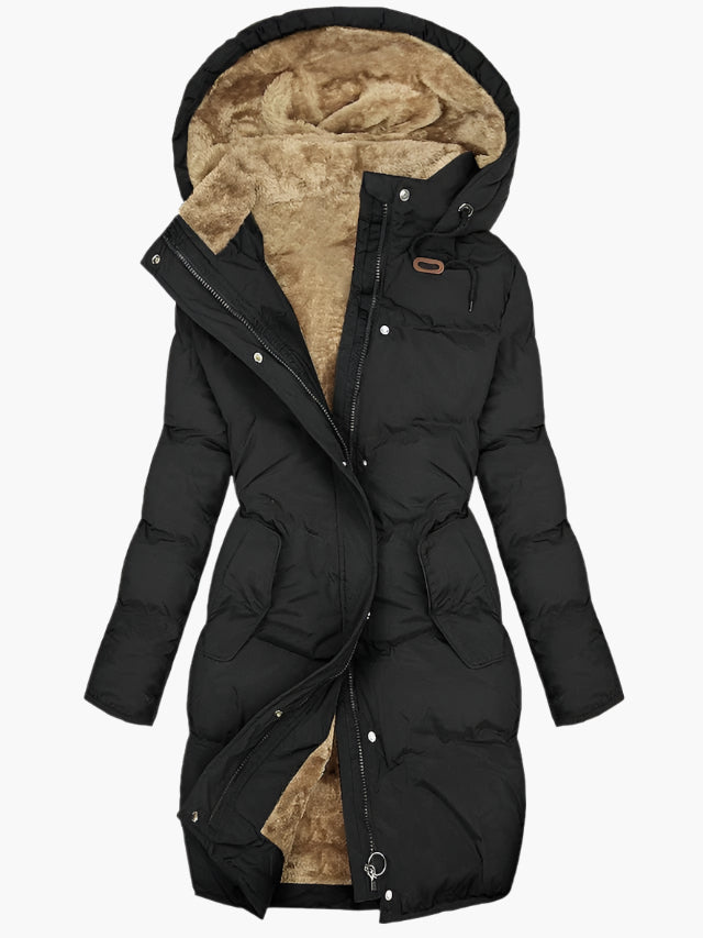 Women's Long Parka Coat with Faux Fur Hood and Soft Warm Lining for Everyday Wear