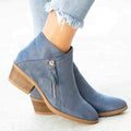 Women's Suede Ankle Boots with Side Zipper Contoured Insole and Closed Heel Design