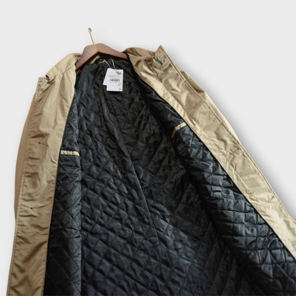 Men's Weather Resistant Mid Length Coat with Quilted Lining Fitted Cut and Pockets