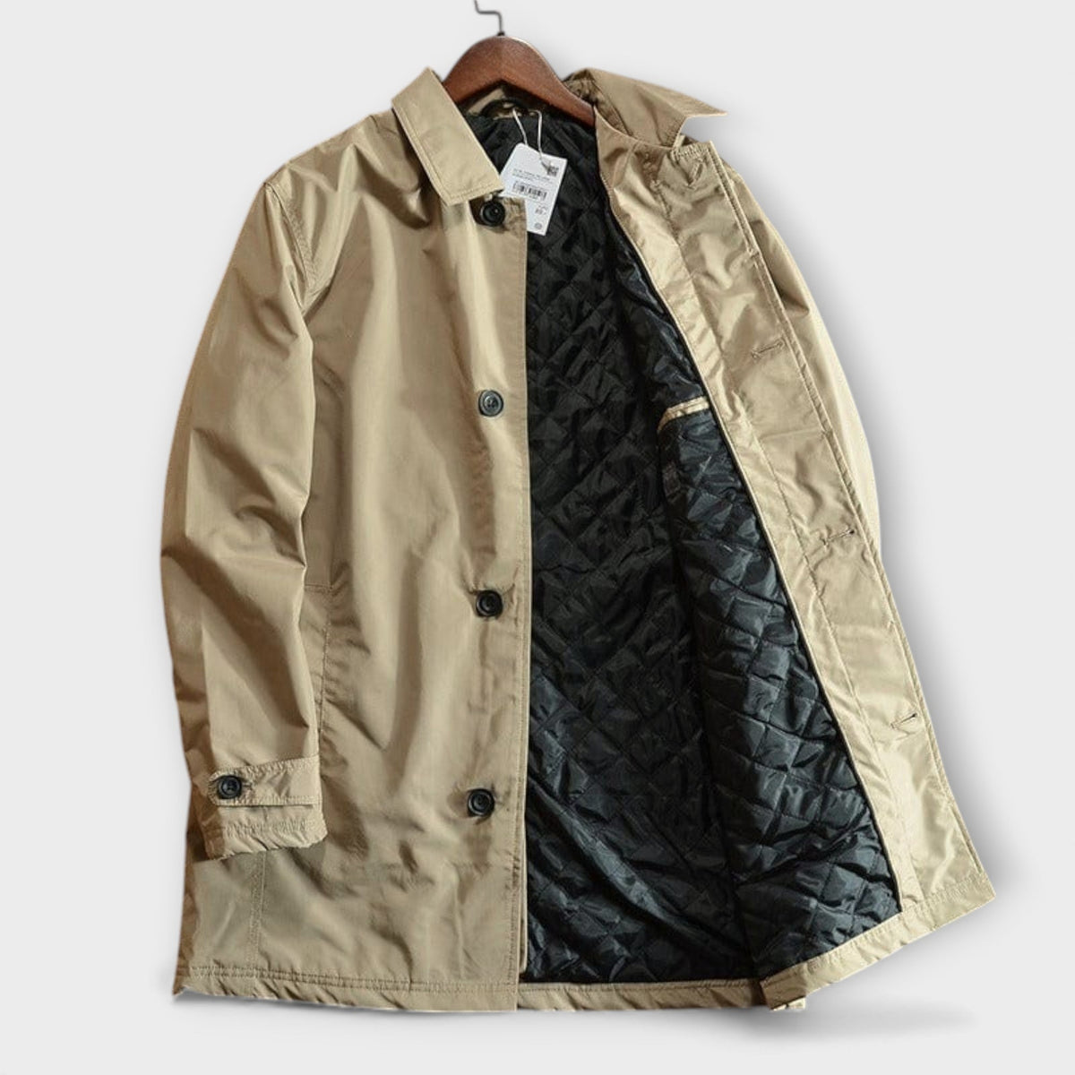 Men's Weather Resistant Mid Length Coat with Quilted Lining Fitted Cut and Pockets