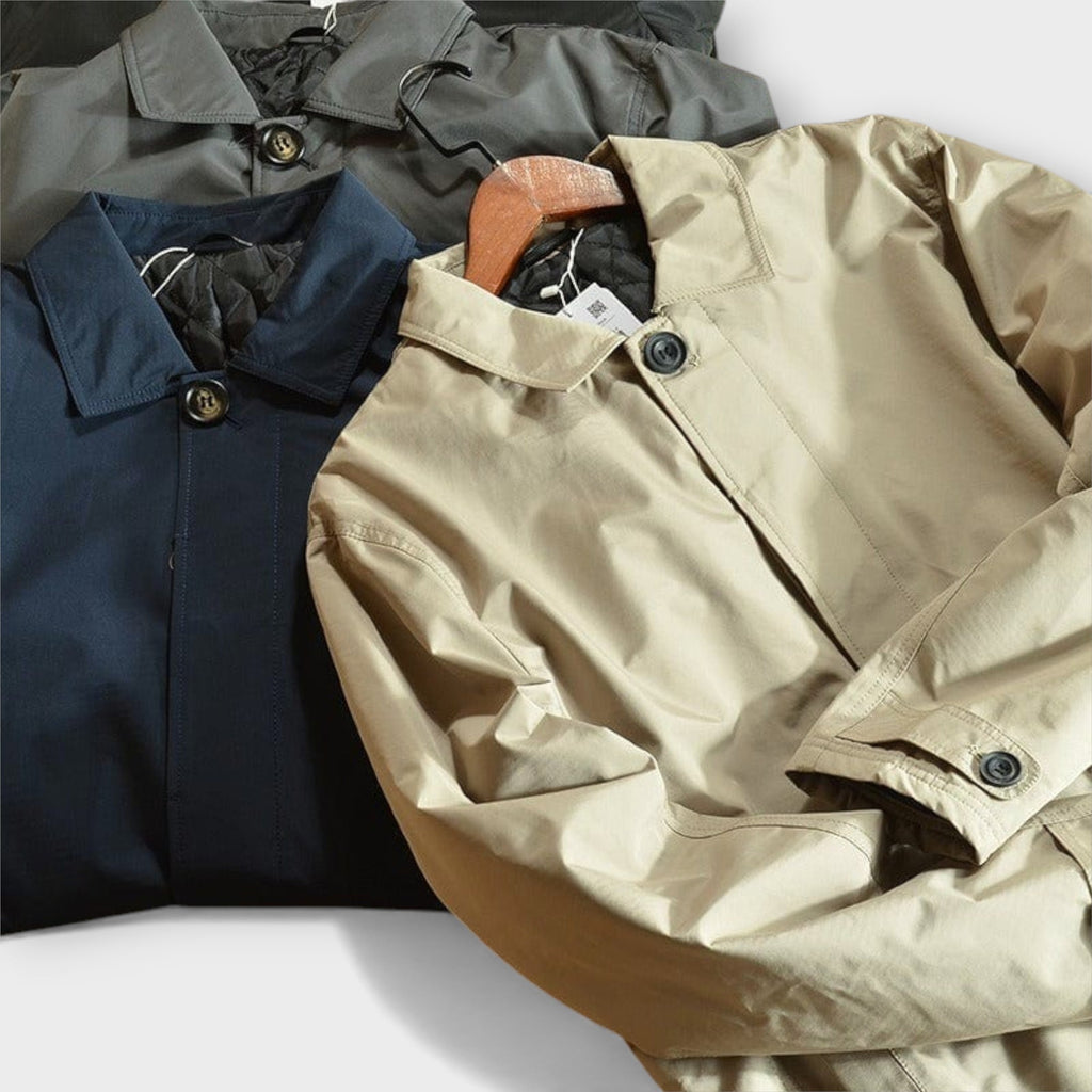 Men's Weather Resistant Mid Length Coat with Quilted Lining Fitted Cut and Pockets