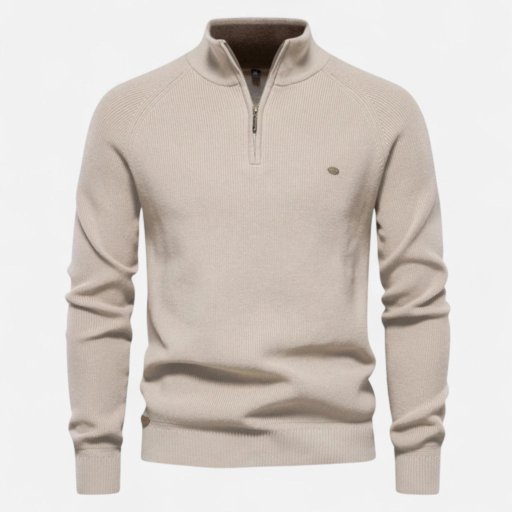 Men's Cotton Zip Sweater in Lightweight Breathable Knit for Office and Casual Wear