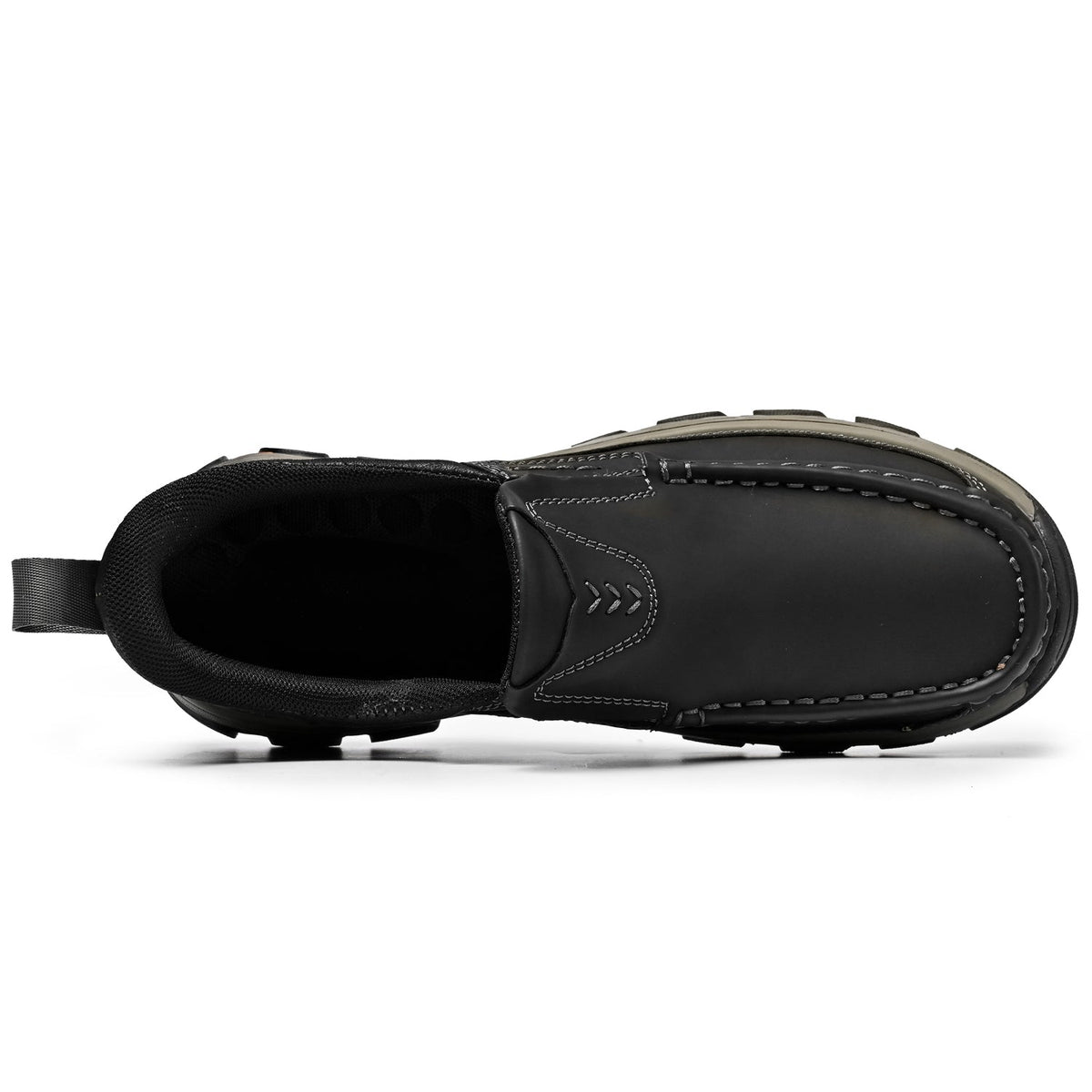 Men's Leather Slip On Walking Shoes with Moc Toe Elastic Side Panels and Pull Tab
