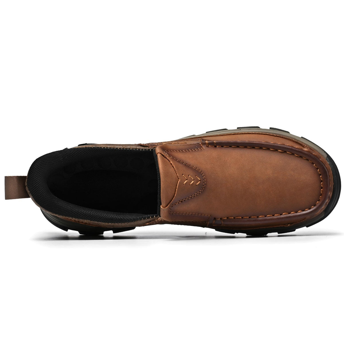 Men's Leather Slip On Walking Shoes with Moc Toe Elastic Side Panels and Pull Tab