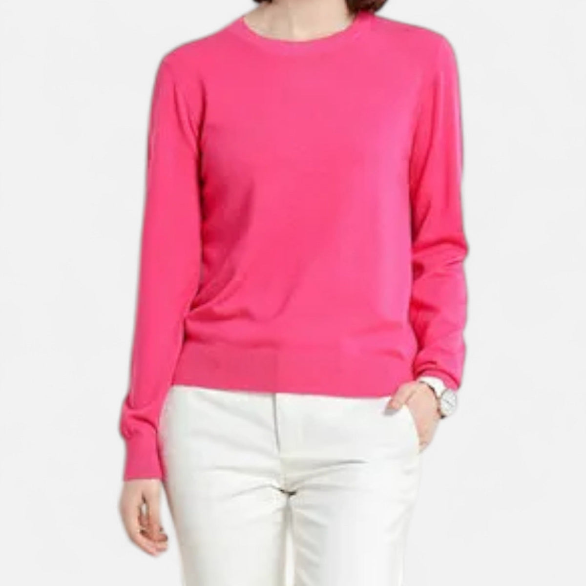 Women's Merino Wool Crew Neck Sweater with Slim Fit for Office and Everyday Layering