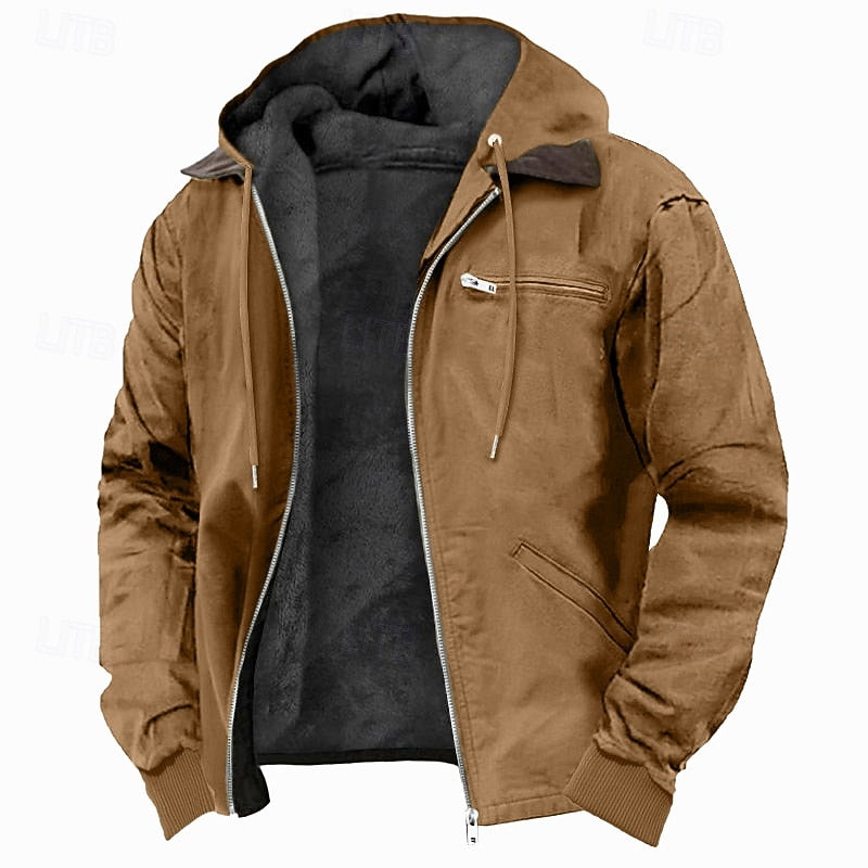Men's Fleece Lined Hooded Jacket with Full Zip Closure and Pockets for Casual Wear