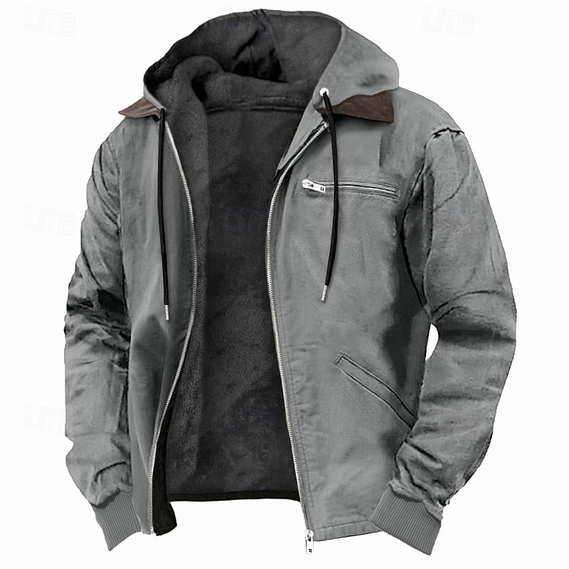 Men's Fleece Lined Hooded Jacket with Full Zip Closure and Pockets for Casual Wear