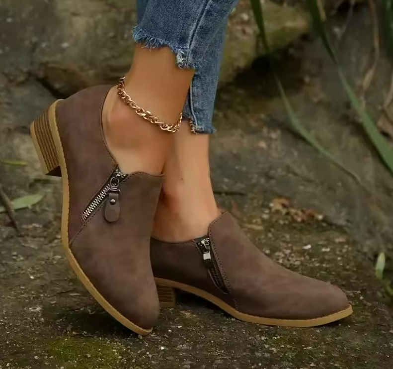 Women's Faux Suede Ankle Boots with Cushioned Footbed Side Zip and Non Slip Sole
