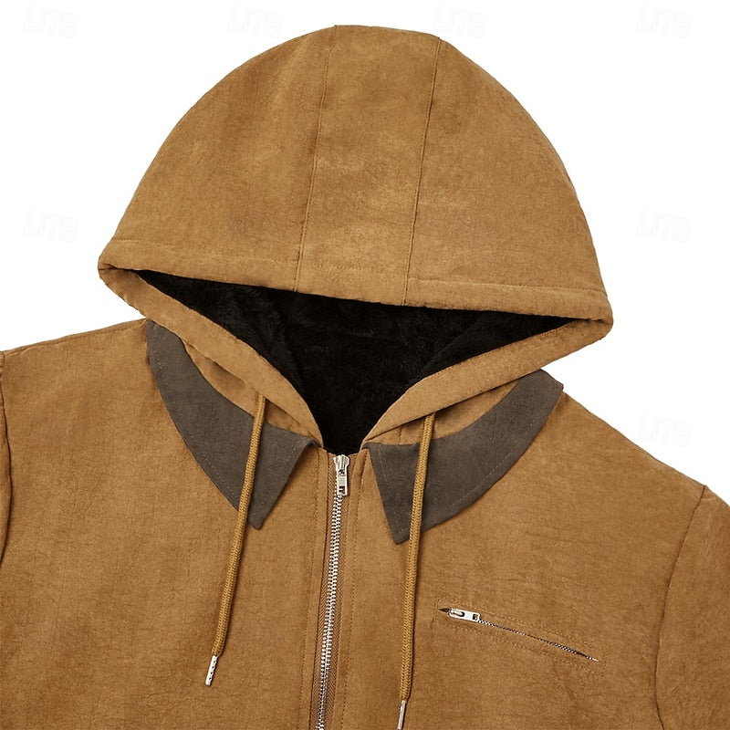 Men's Fleece Lined Hooded Jacket with Full Zip Closure and Pockets for Casual Wear